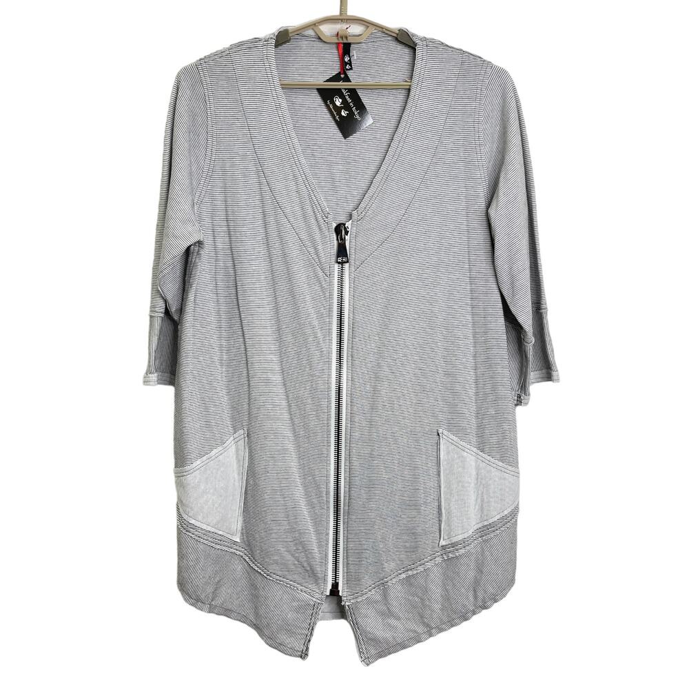 Breakfast In Tokyo Stripe Front Zip Cardigan Sweater Jacket Size 3 Large NWT